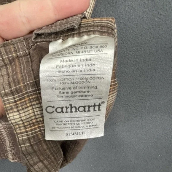 Carhartt Relaxed Fit S/S Button Shirt Mens Large Brown Plaid Pocket 100%‎ Cotton - Picture 6 of 10